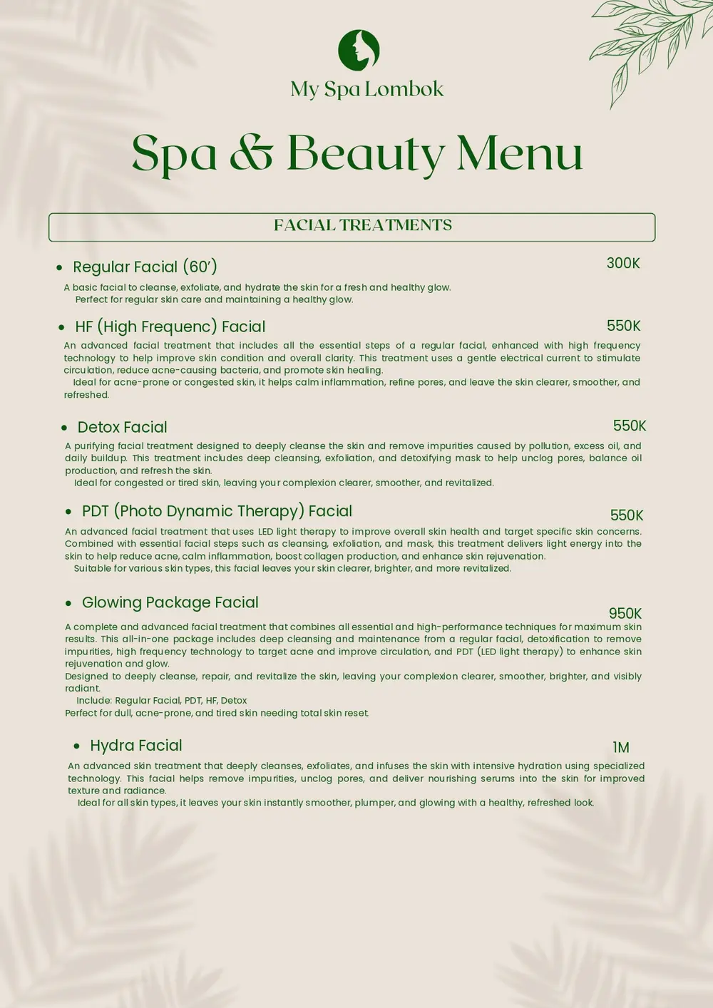 Special spa package deals and couple treatment menu at MY SPA LOMBOK Kuta Mandalika