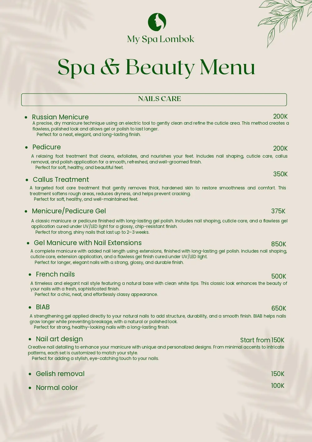 Special spa package deals and couple treatment menu at MY SPA LOMBOK Kuta Mandalika